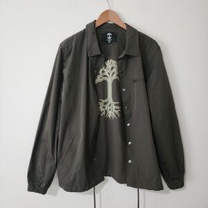 Oaklandish Mens Zenith Coaches Jacket Olive Green Snap-Up Poly-Cotton Size M